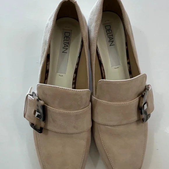 Deltan Veronica Suede Tortoise Buckle Flared Block spring heel pumps 9M - Picture 6 of 13